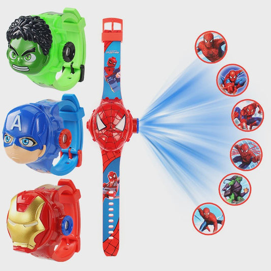 Projectie Kinderhorloge met Superhelden - Spiderman, Iron Man, Captain America & Hulk