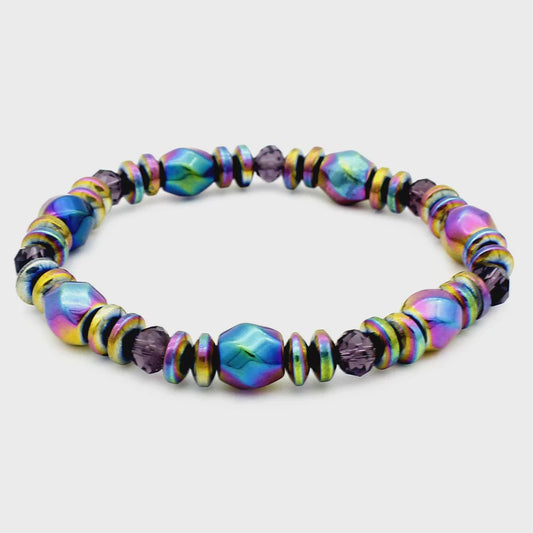 Handgemaakte Regenboog Hematite Kralen Armband met Kristal - Uniseks