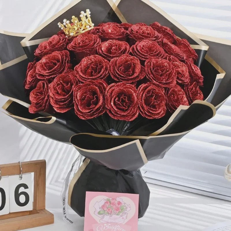 Glitter Rozen Boeket - Kunstbloemen voor Kerst, Valentijnsdag & Decoratie