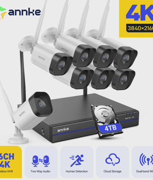 Annke 8MP Draadloos CCTV Systeem: 16-Kanaals NVR, 4K PoE WiFi Camera's met Tweeweg Audio