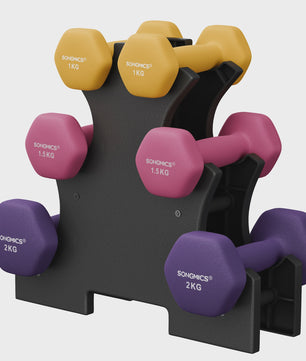 SONGMICS Halterset met Standaard - 6x Halters (1kg, 1.5kg, 2kg) met Neopreen Coating