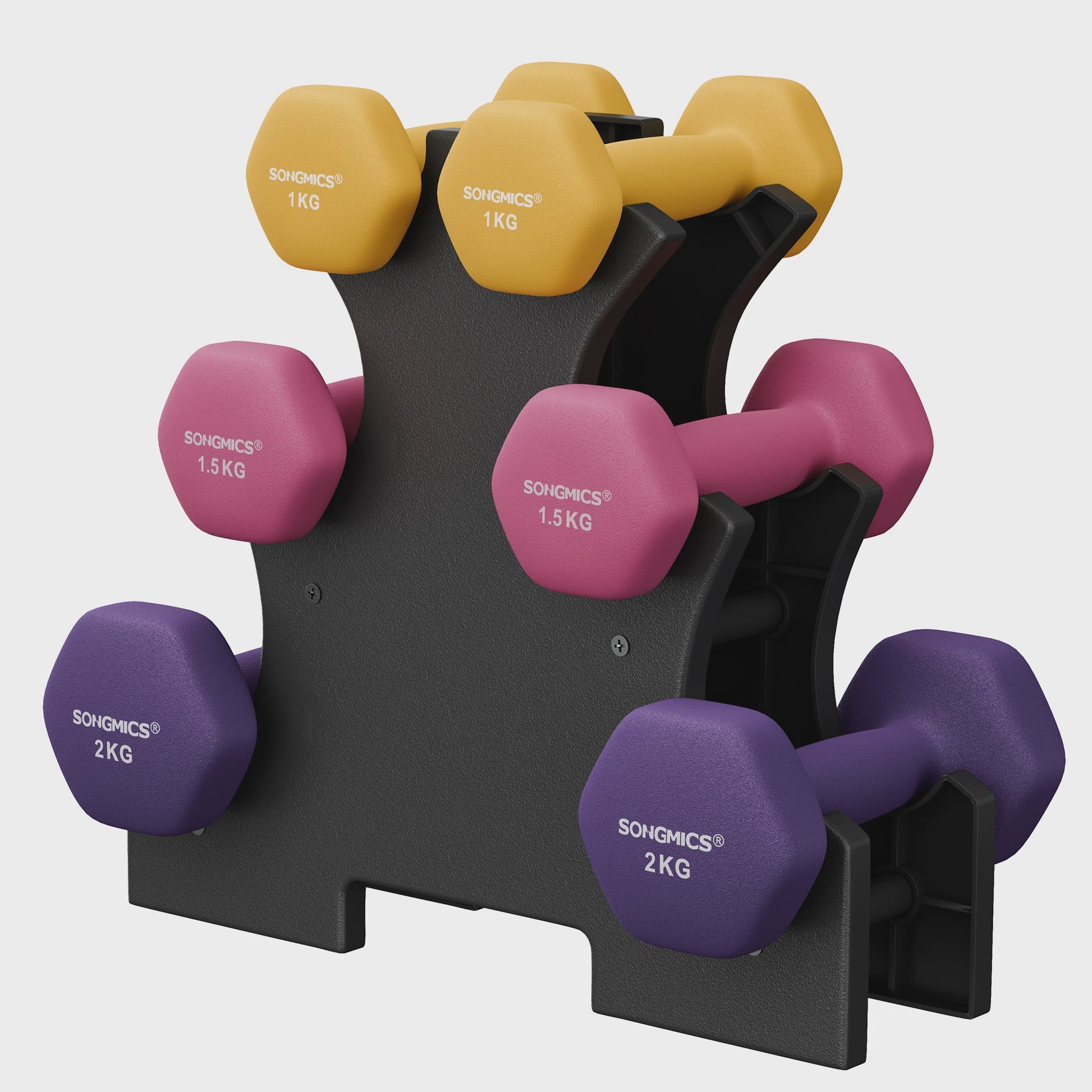 SONGMICS Halterset met Standaard - 6x Halters (1kg, 1.5kg, 2kg) met Neopreen Coating