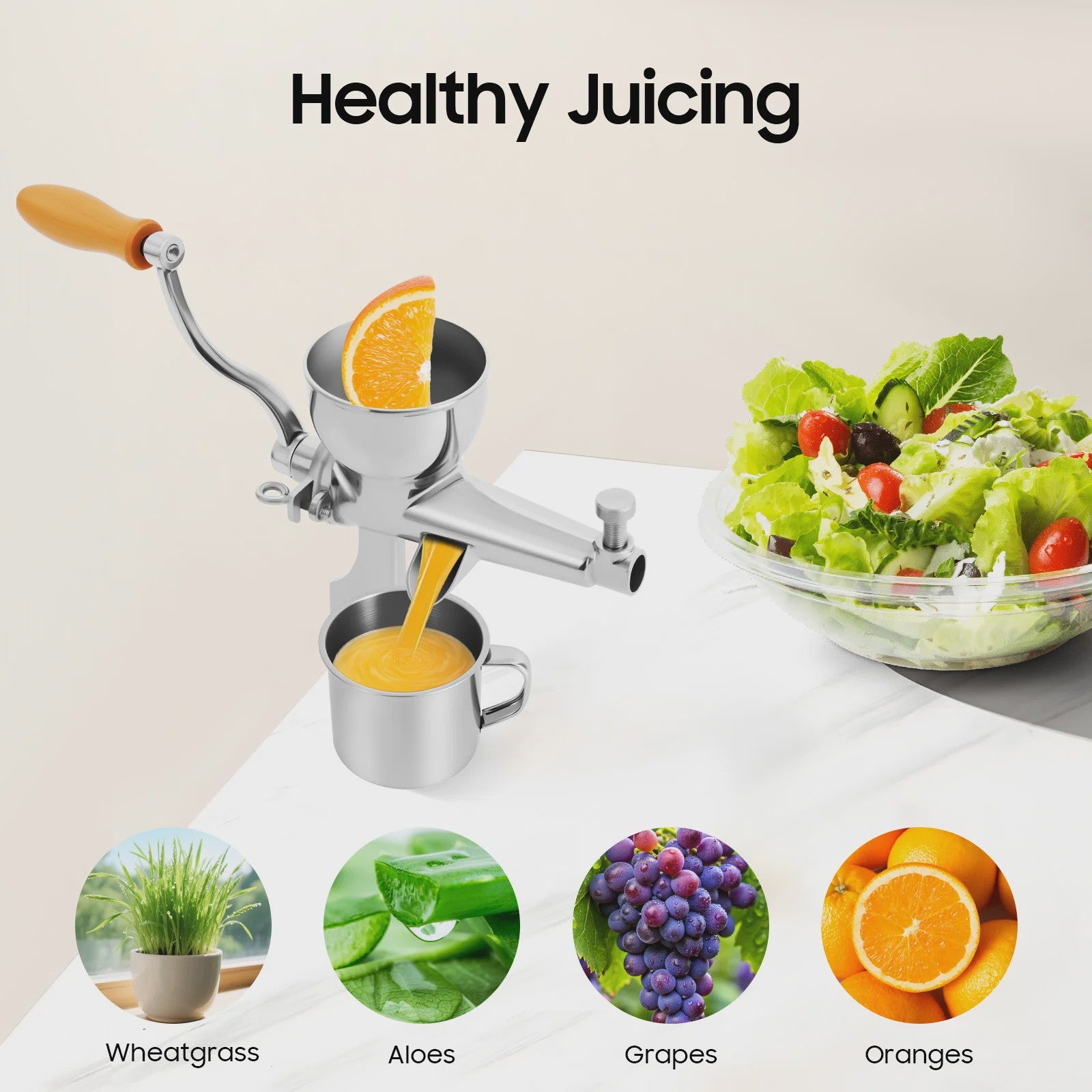Handmatige Sapcentrifuge voor Fruit en Groenten - Roestvrij Staal & Hout