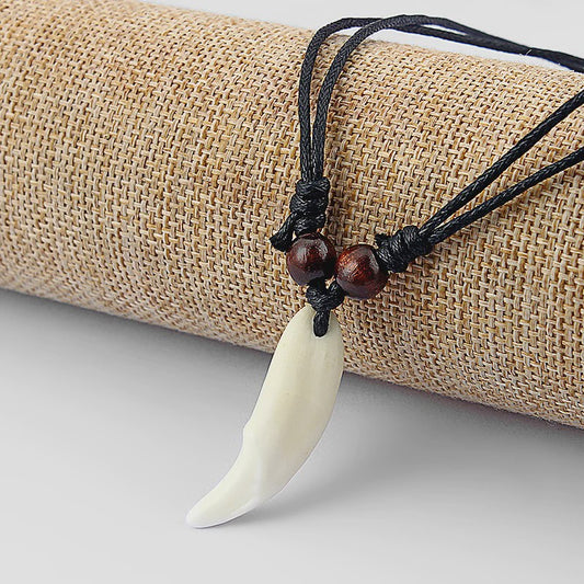 Tibetaanse Wolfstand Ketting - Imitatie Bot Amulet voor Heren & Dames