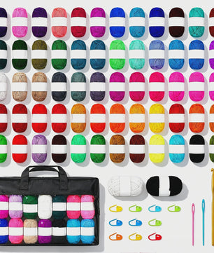 DIY Textile Set，77 Piece Crochet Hook Set With 62 Mixed Color Yarn Balls, 2 Aluminum Crochet Hooks, 2 Knitting Needles, And 10 Anti Slip Pins
