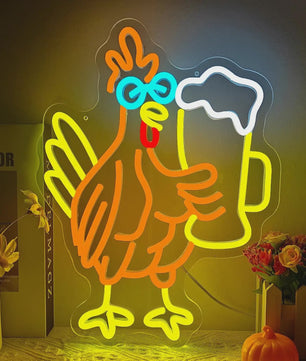 Grappige Haan met Bier Glas Neon Sign - Sfeerverlichting voor Man Cave, Bar & Pub
