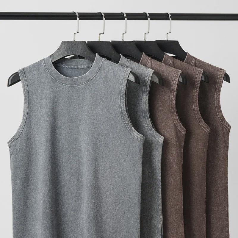 Herenshirt Mouwloos 230g Katoen - Retro Washed & Distressed Look