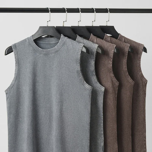 Herenshirt Mouwloos 230g Katoen - Retro Washed & Distressed Look