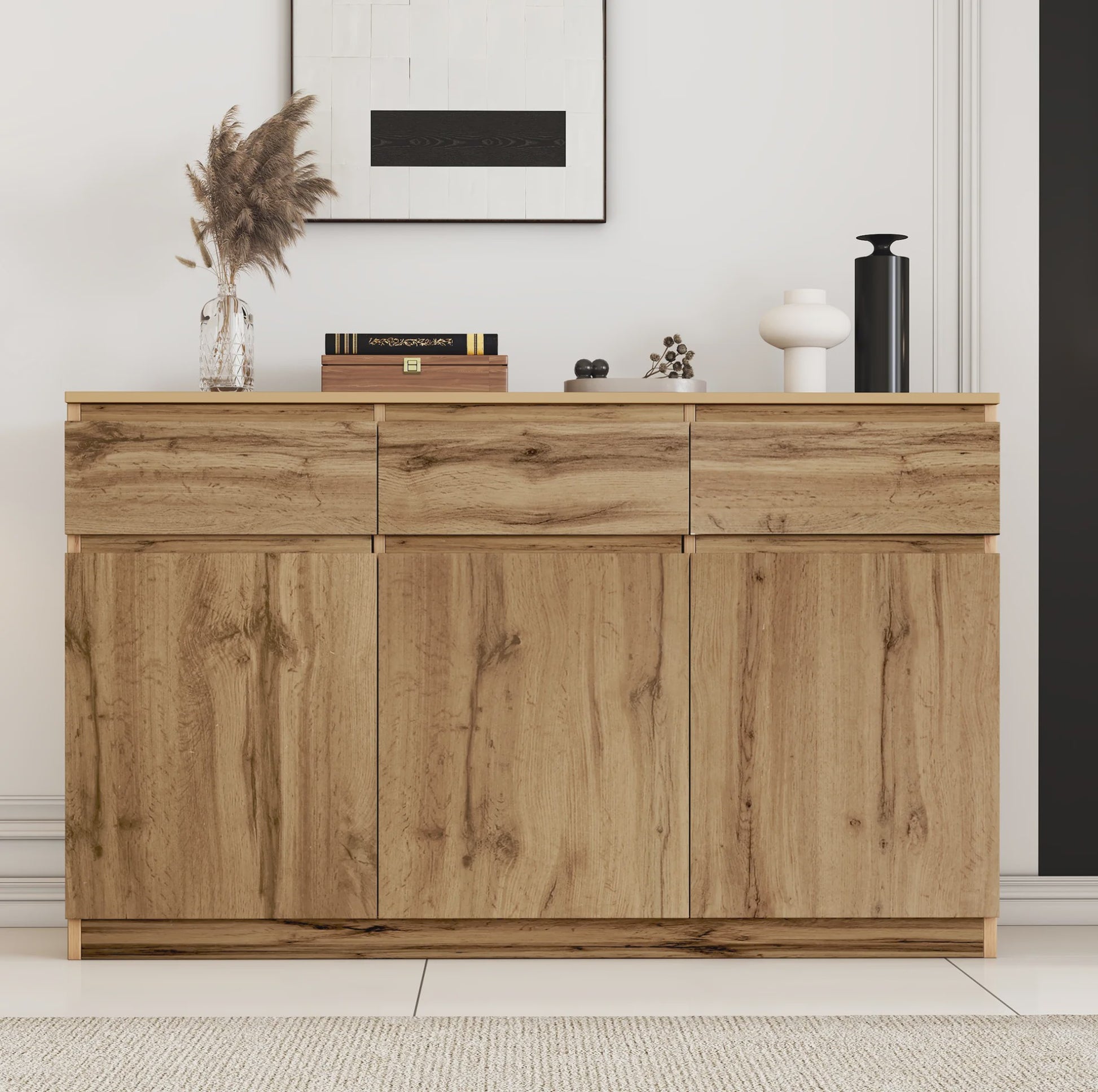 Houten Sideboard met 3 Deuren en 3 Lades - 135x40x81 cm
