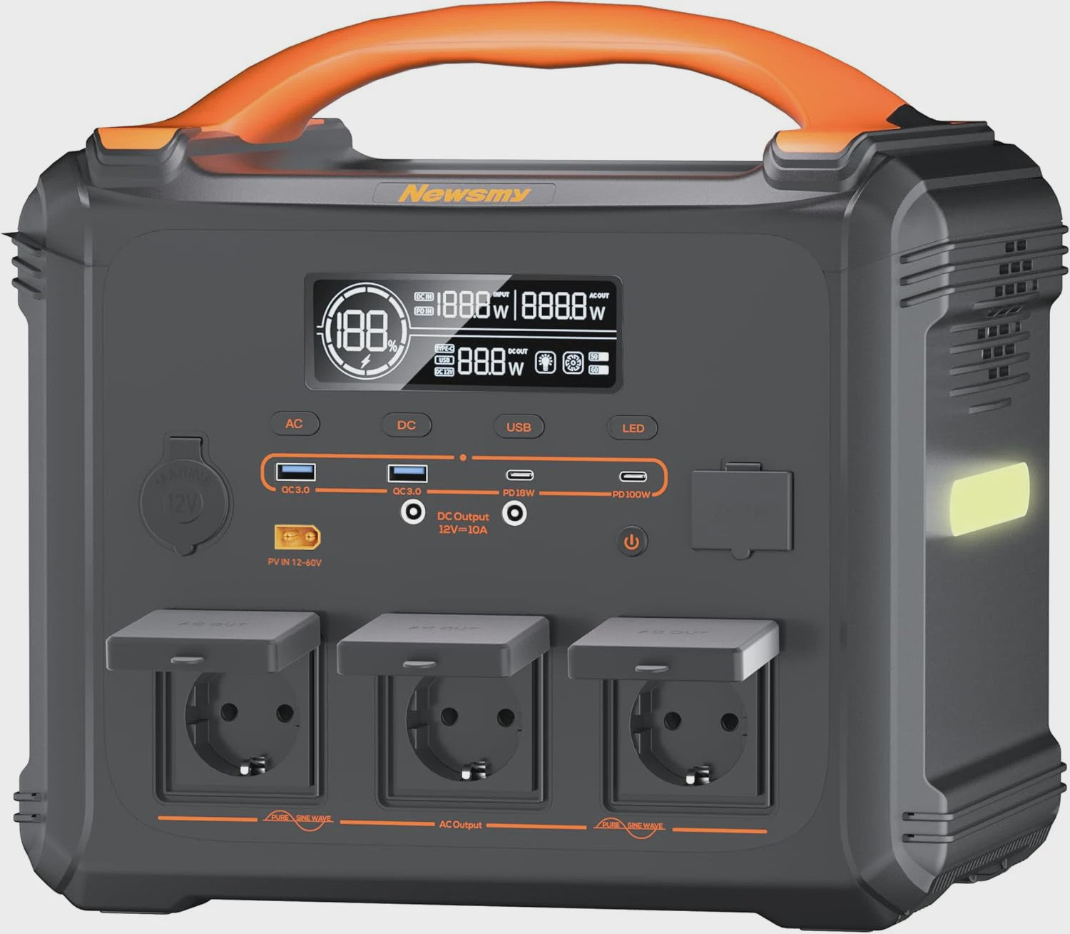 Necespow S1210/S2000 Power Station: 2000W, 1102.5Wh Accu, MPPT Solar Generator