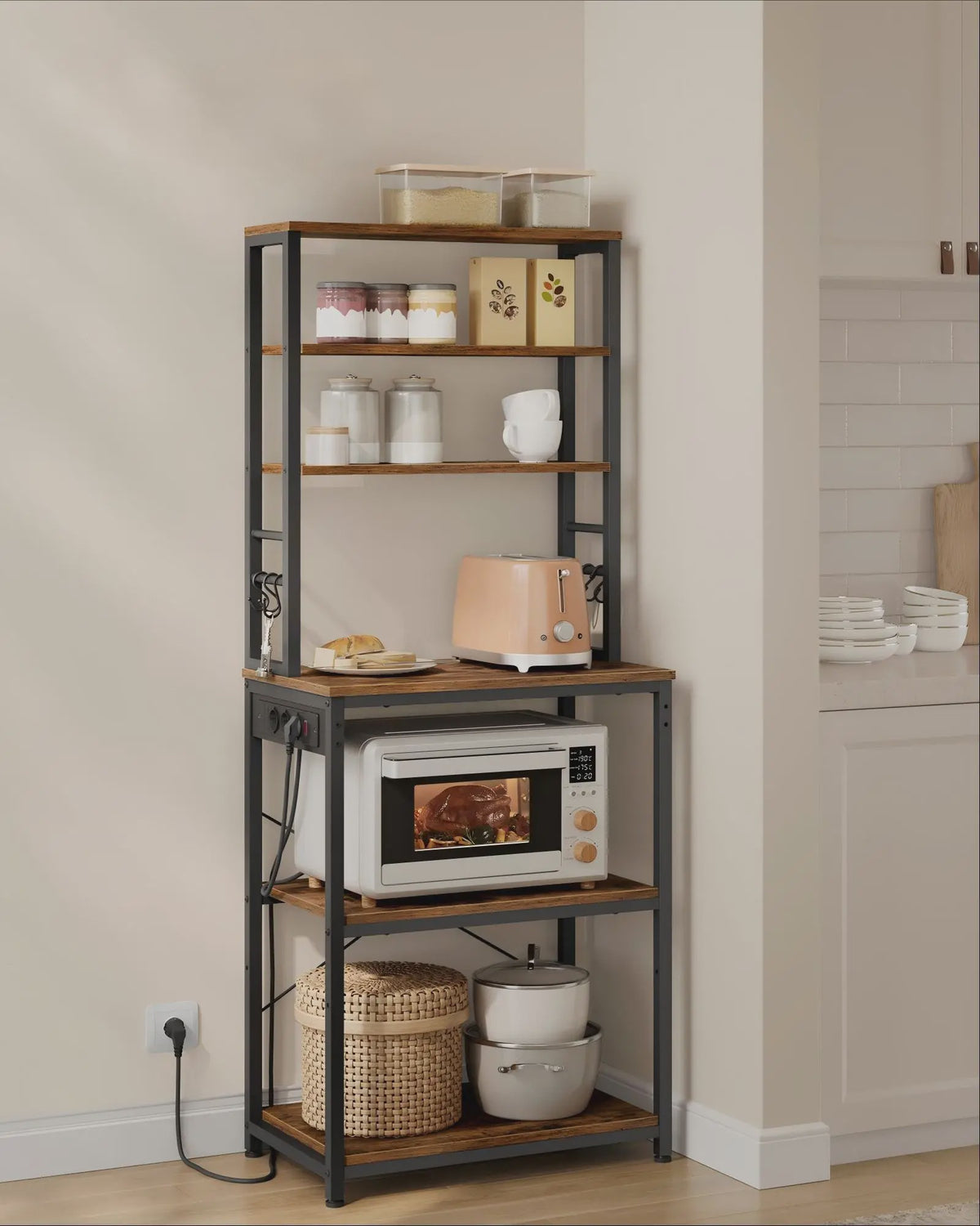 Keukenrek met 6 etages, ingebouwde stopcontacten en USB-poorten - 60x40x169 cm