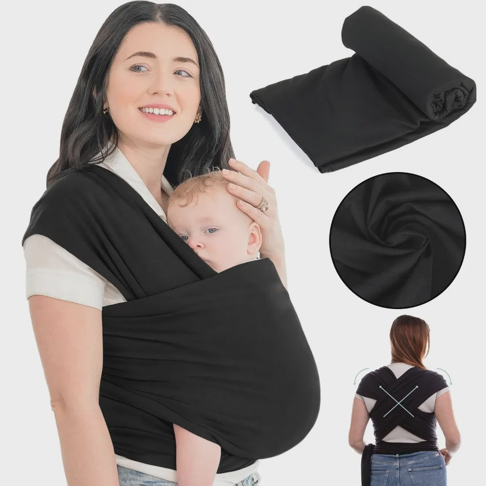 Zachte Baby Draagdoek Zwart - Handsfree & Ergonomisch voor Comfortabel Bonden