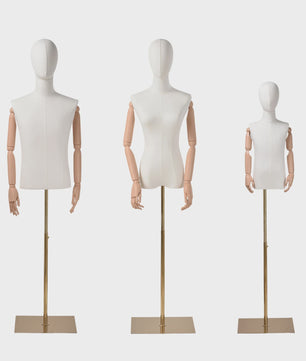 Verstelbare Paspop Mannequin met Gouden Standaard - Linnen Cover, Afneembare Hoofd & Armen