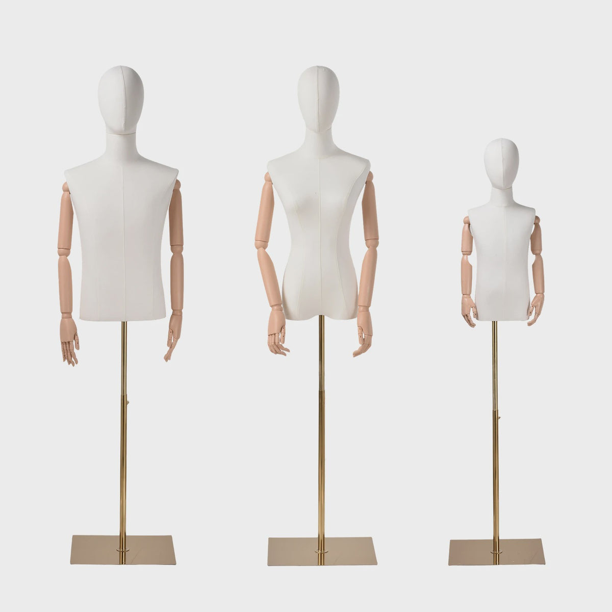 Verstelbare Paspop Mannequin met Gouden Standaard - Linnen Cover, Afneembare Hoofd & Armen