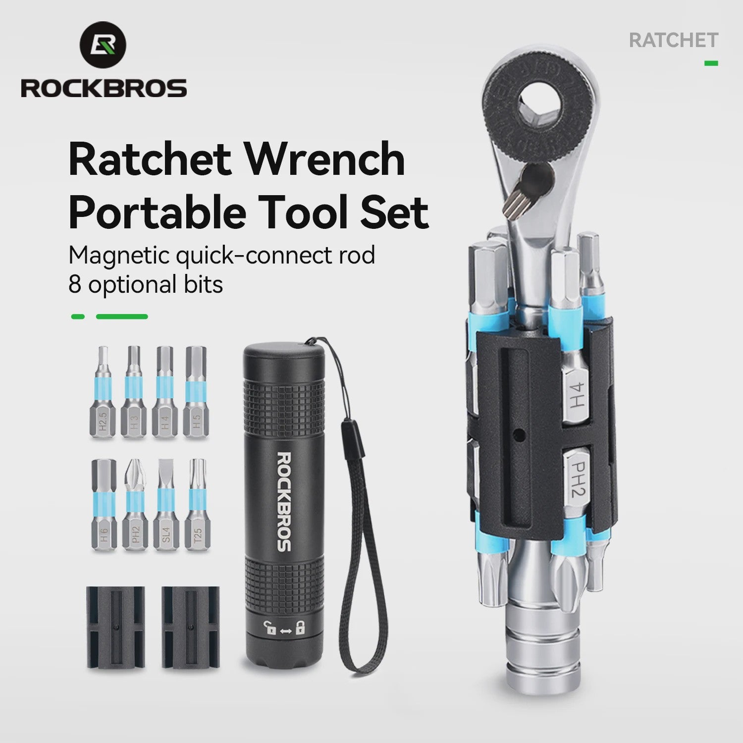 ROCKBROS Draagbare Fiets Ratel Gereedschapset - Lichtgewicht & Compact met 8 Bits