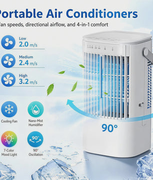 Draagbare Ventilator met 900ml Tank, 7-kleuren Nachtlampje & USB - Ideaal voor Huis en Kantoor