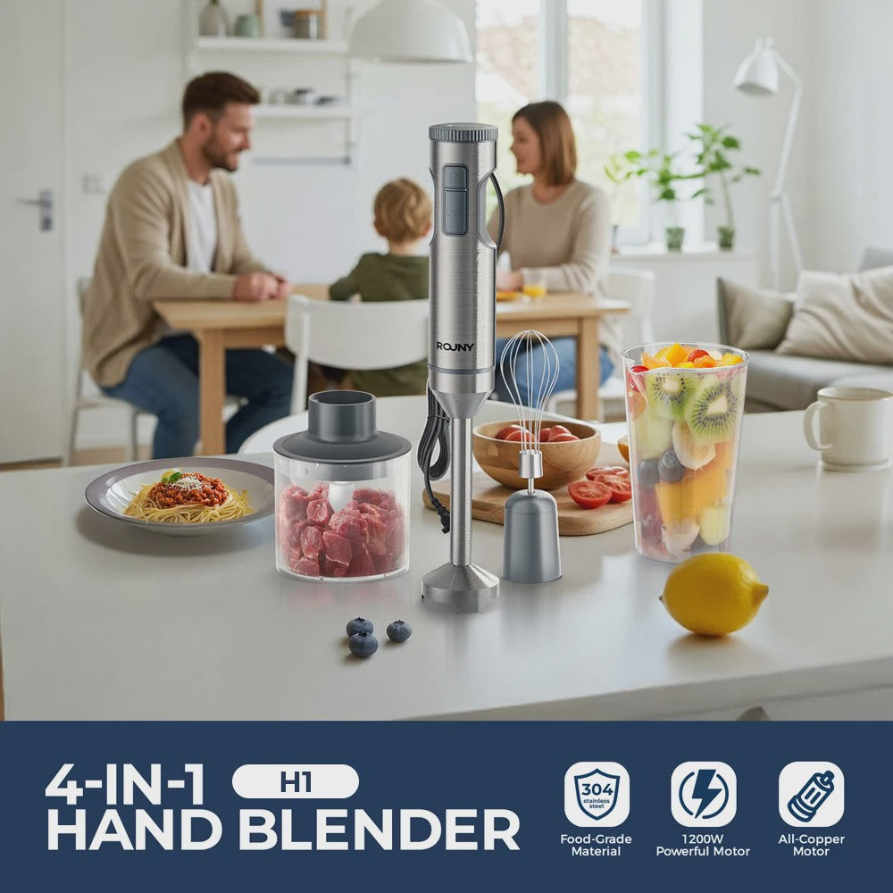 ROUNY 4-in-1 Staafmixer 1200W - 14 Snelheden, Hakker, Garde & Maatbeker