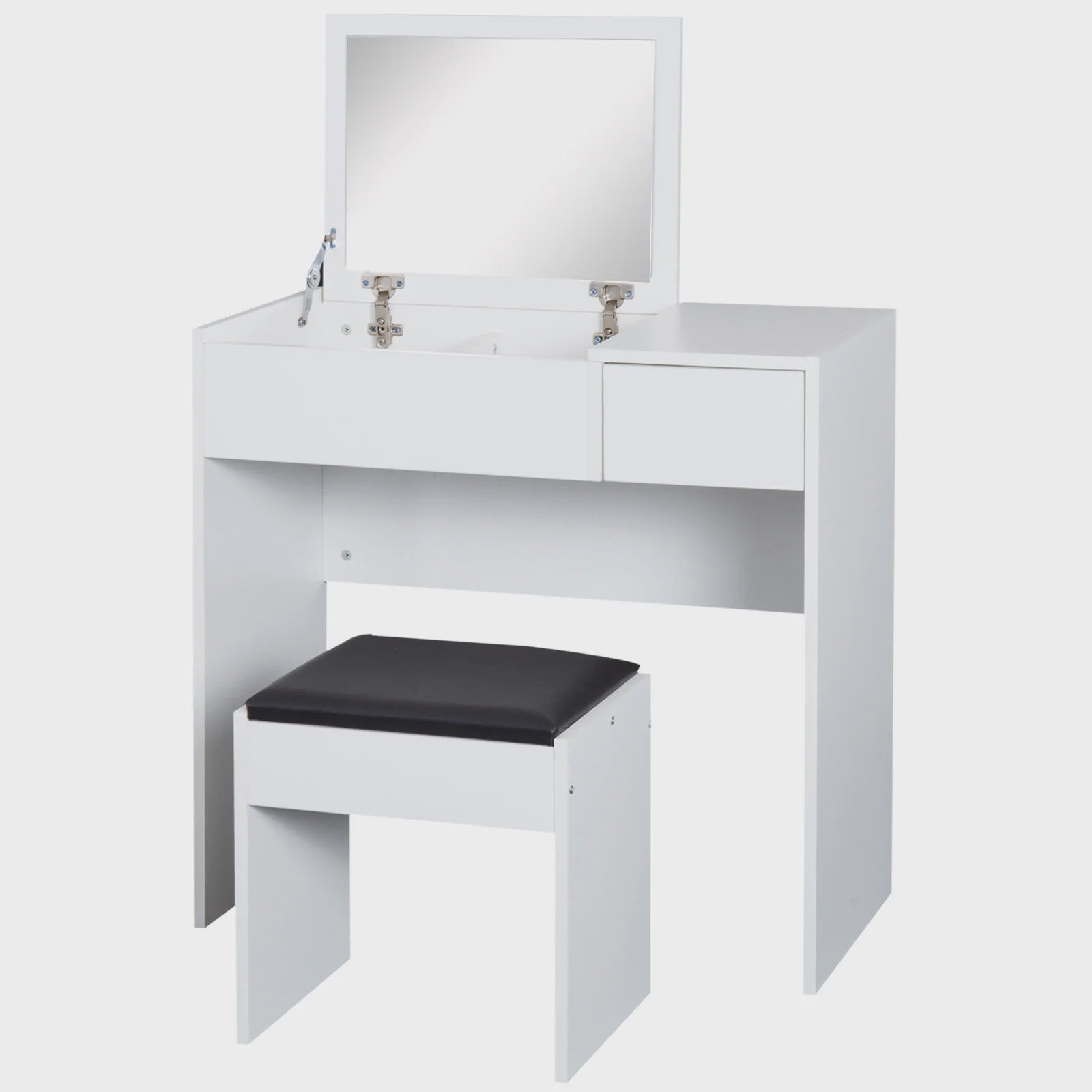 Kaptafel met Spiegel en Kruk - Make-up Tafel met Opbergruimte