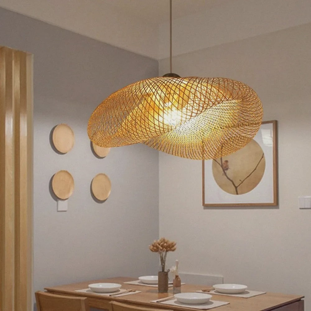 Handgemaakte Bamboe Woven Hanglamp - Vintage Stijl voor Woonkamer & Eetkamer (40-80cm)