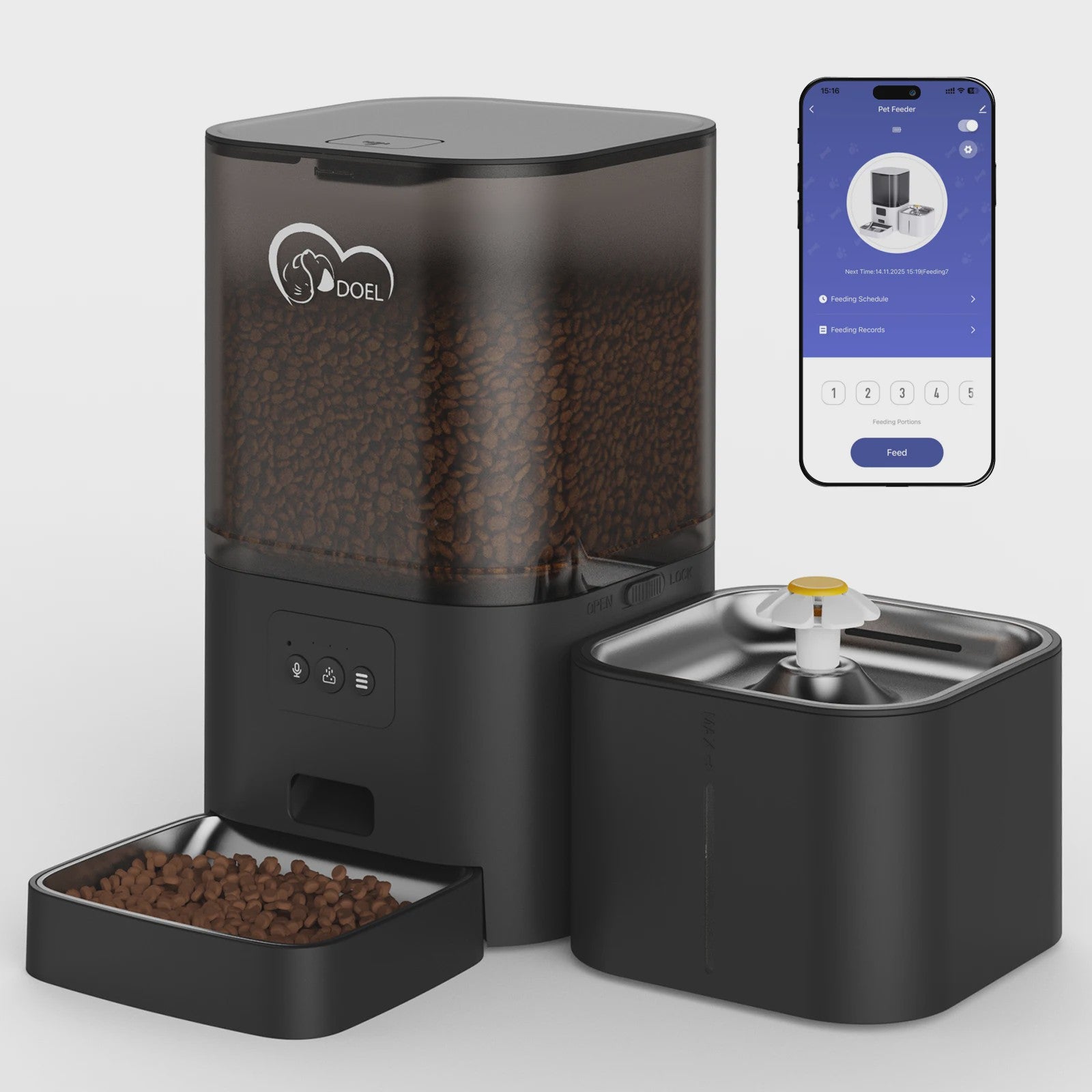 DOEL 2-in-1 Smart Voerautomaat & Drinkfontein voor Katten en Kleine Honden - 6L Capaciteit, App Controle