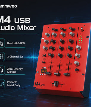Yamnweo M4 Mini DJ Mixer - 3 Kanaals Audio Console met Bluetooth, USB MP3 & EQ