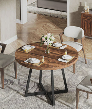 Ronde Eettafel 80cm voor 2-4 Personen - Industrieel Design met Metalen Onderstel