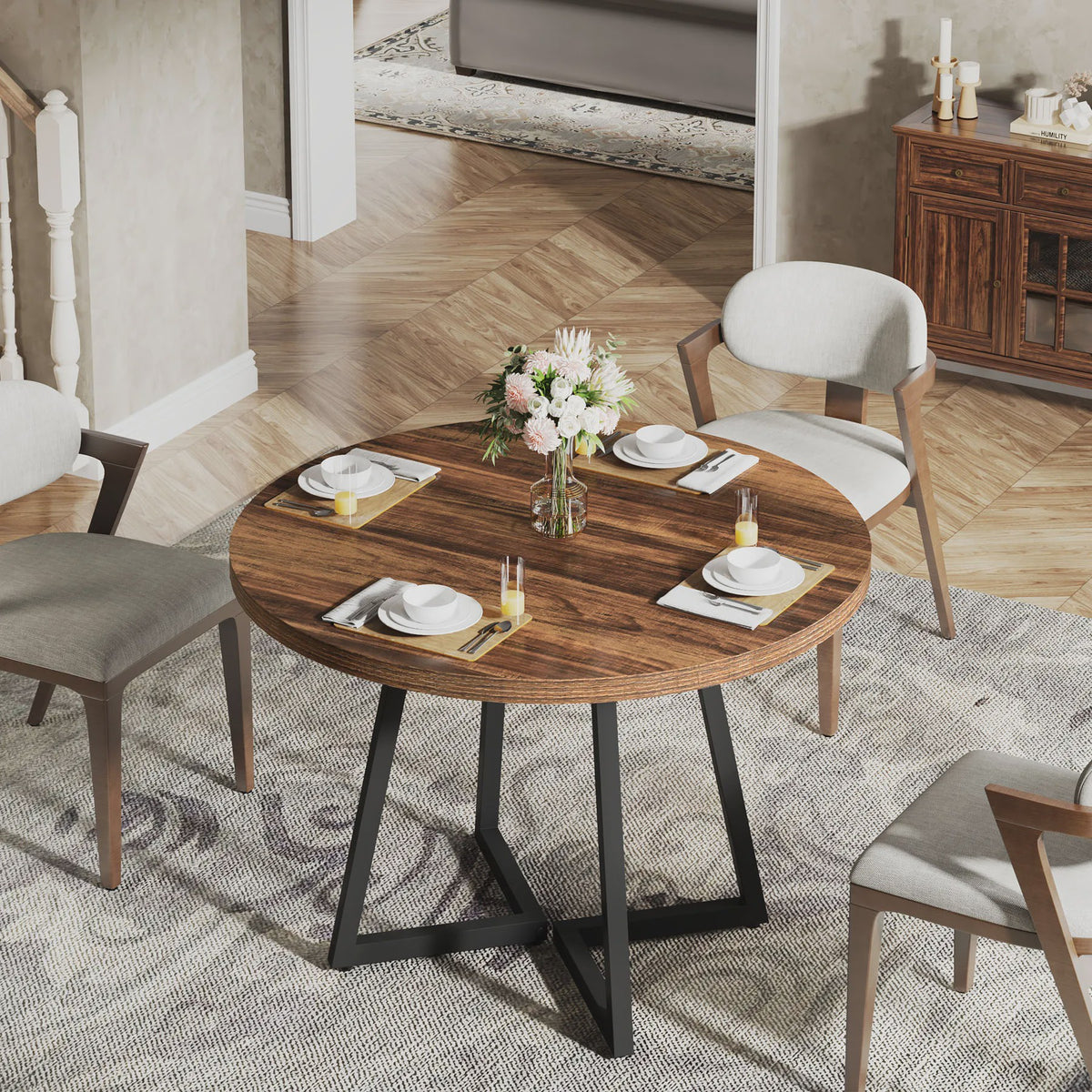 Ronde Eettafel 80cm voor 2-4 Personen - Industrieel Design met Metalen Onderstel