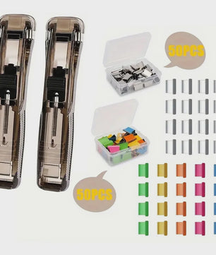 Set van 2 Nietloze Nietmachines met 100 Herbruikbare Paperclips - Papierklemmen