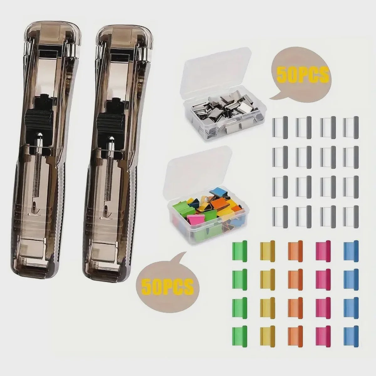 Set van 2 Nietloze Nietmachines met 100 Herbruikbare Paperclips - Papierklemmen