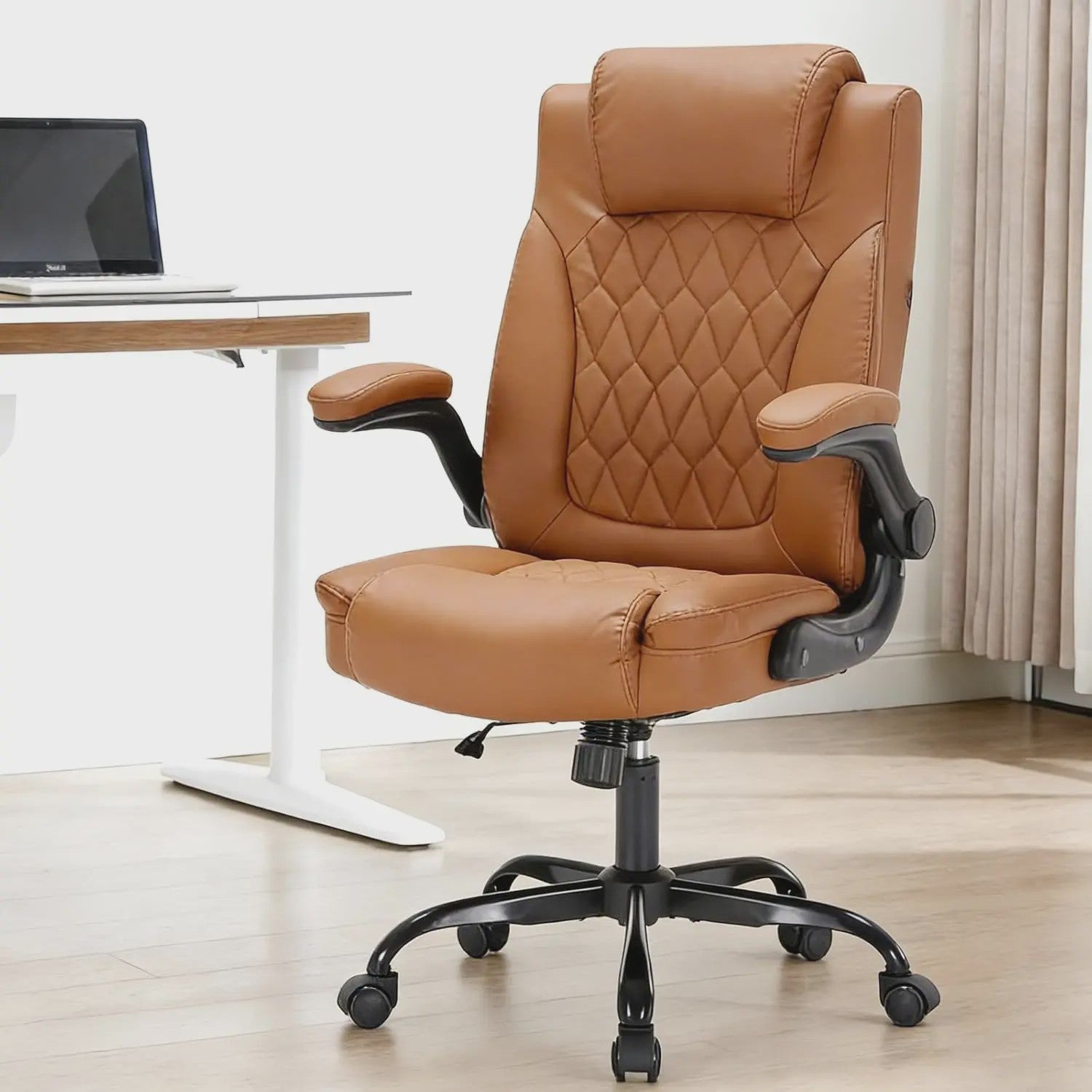 Ergonomische Directiestoel Kunstleer - 159KG Draagvermogen, Lendesteun & Opklapbare Armleuningen