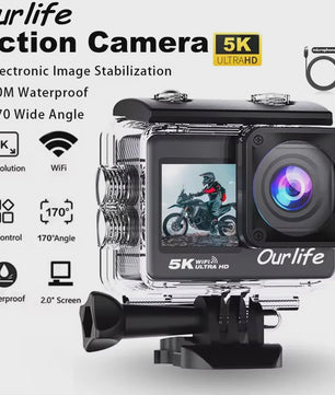 Ourlife 5K Action Camera met 2.0" Touchscreen, WiFi, 170° Groothoek & 30M Waterdicht