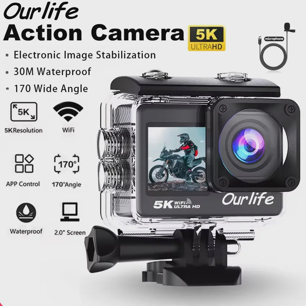 Ourlife 5K Action Camera met 2.0" Touchscreen, WiFi, 170° Groothoek & 30M Waterdicht