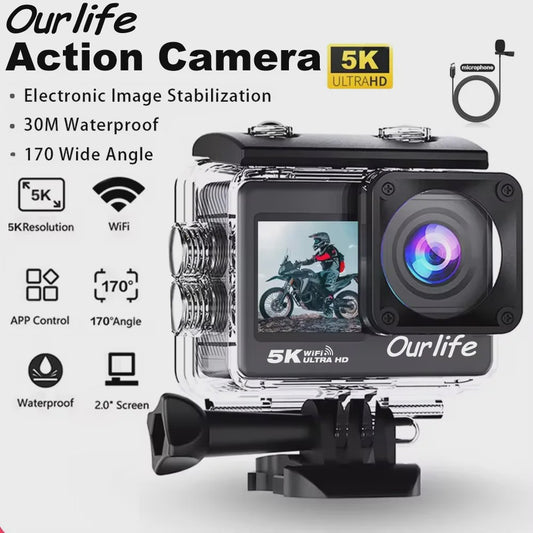 Ourlife 5K Action Camera met 2.0" Touchscreen, WiFi, 170° Groothoek & 30M Waterdicht