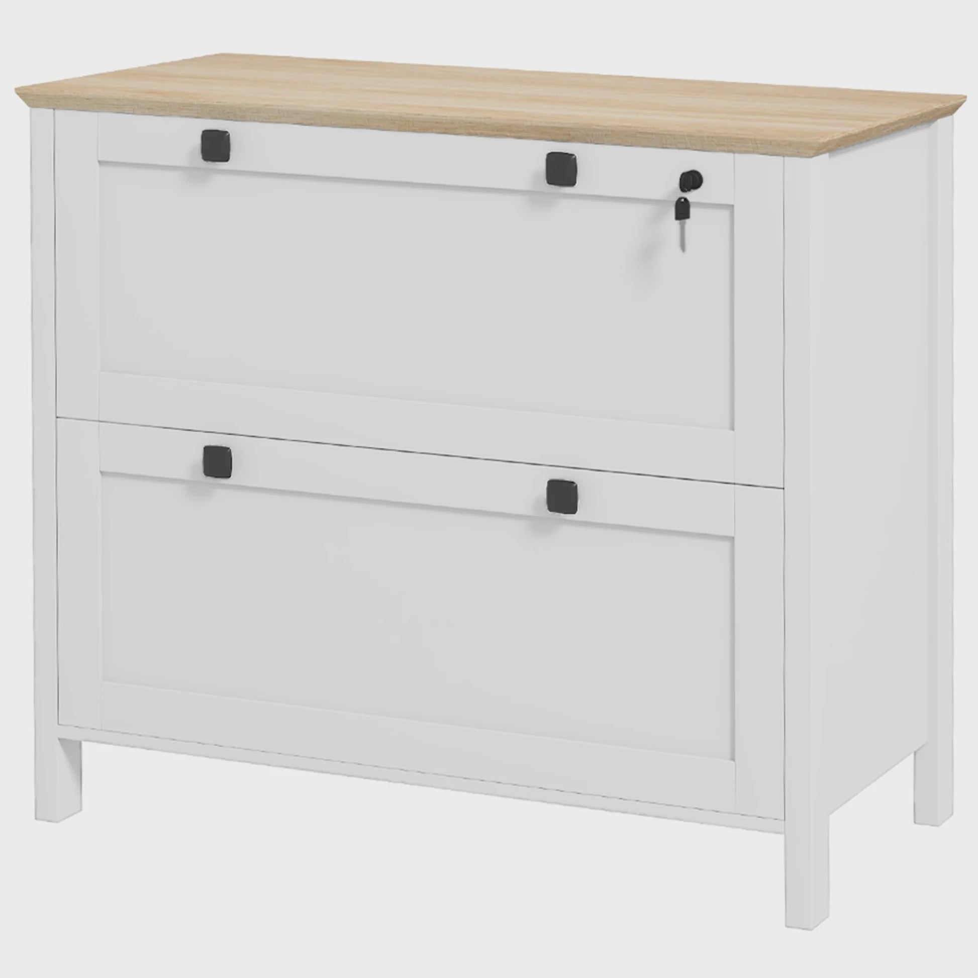 Homcom Archiefkast met 2 Lades, Hangmappen en Slot - Oak/Wit - 79x40x72 cm