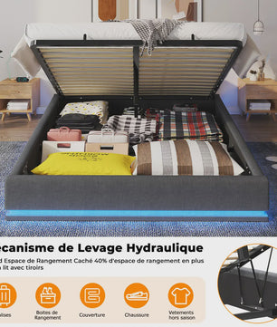 160x200cm Boxspring Bed met Hydraulische Opbergruimte en RGB LED Verlichting