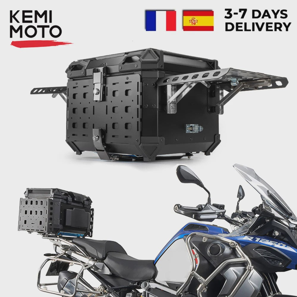 KEMIMOTO Universele Motor Topkoffer 55L Aluminium CNC - Snelontgrendeling & Helm Opbergbox