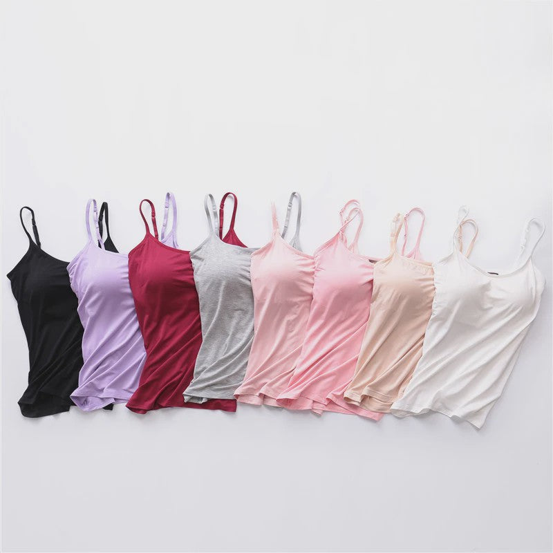 Dames Top met Ingebouwde Beha - Comfortabele Camisole Tanktop met Verstelbare Bandjes