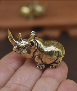 Mini Bronzen Neushoorn Beeldje - Antiek Design Bureaublad Ornament & Cadeau