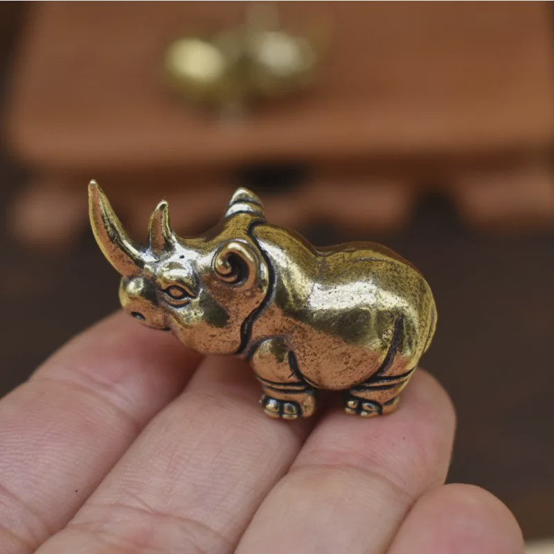 Mini Bronzen Neushoorn Beeldje - Antiek Design Bureaublad Ornament & Cadeau