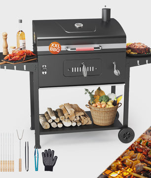 Devoko Professionele Koolbarbecue Trolley met Thermometer en Zijpanelen