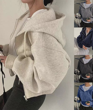 Dames Cropped Hoodie met Fleece Voering - Navy Blauw