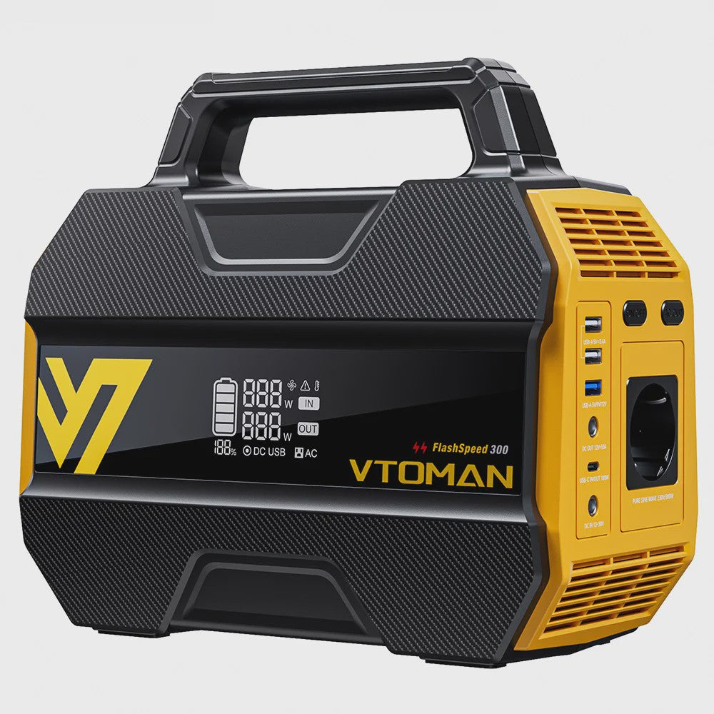 VTOMAN FlashSpeed 300 Power Station: 230Wh LiFePO4, 300W AC, 100W USB-C, Solar Generator