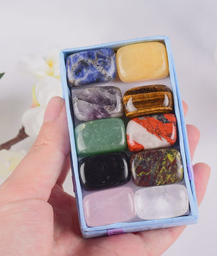 Set van 10 Natuurlijke Getrommelde Kristallen (15-20mm) - Mix van Edelstenen voor Chakra Healing & Decoratie