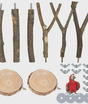 Natuurlijke Houten Papegaai Zitstok Set - Kauwbaar & Pootverzorgend Speelgoed
