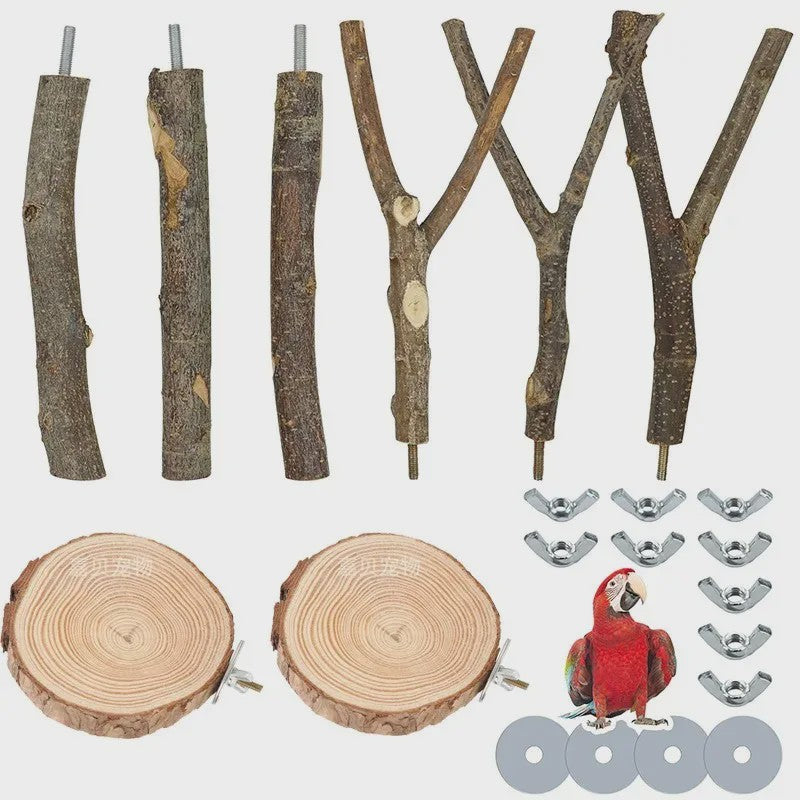 Natuurlijke Houten Papegaai Zitstok Set - Kauwbaar & Pootverzorgend Speelgoed