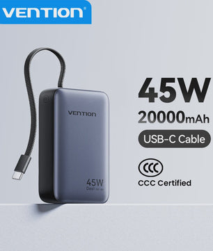 Vention 45W 20000mAh Powerbank - Snelladen voor iPhone, Samsung & Xiaomi