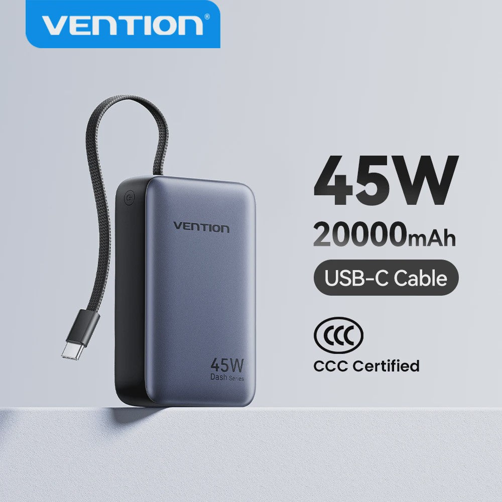 Vention 45W 20000mAh Powerbank - Snelladen voor iPhone, Samsung & Xiaomi
