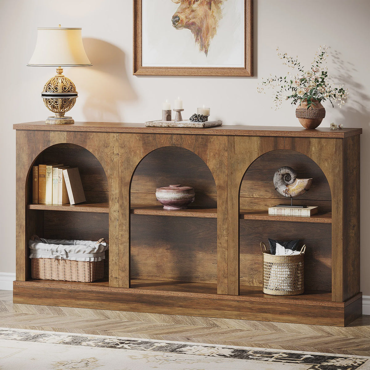 Farmhouse Console Tafel 63 Inch met 3 Niveaus - Houten Entree & Sofa Tafel