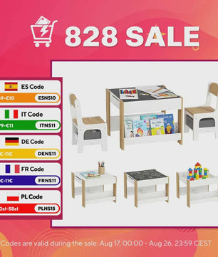 Kindertafel met 2 Stoelen en Whiteboard/Krijtbord - Inclusief Opbergruimte