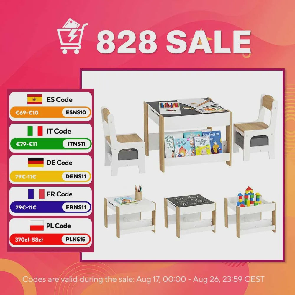 Kindertafel met 2 Stoelen en Whiteboard/Krijtbord - Inclusief Opbergruimte